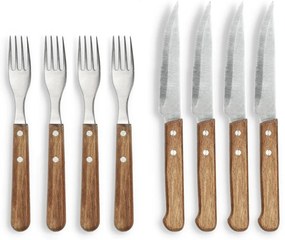 Ezüstszínű-natúr színű rozsdamentes acél steak evőeszköz készlet 8 db-os – Holm