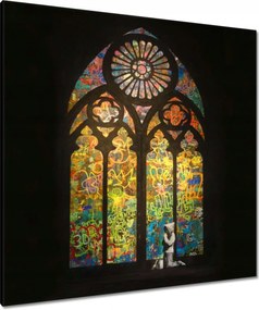 Vászonkép 90x90 Banksy ólomüveg templom