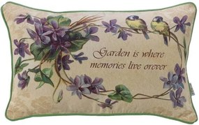 Madárkás párnahuzat &quot;Garden is where memories live forever&quot; idézettel 50x30cm