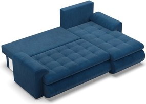 Tokio sarokkanapé, 2 ágyneműtartóval, kordbársony, jobboldali, kék