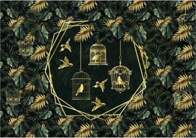 Fotótapéta Arany madarak trópusi levelek geometria Art Deco 312x219 +ragasztó