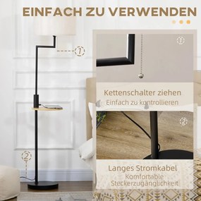 HOMCOM Állólámpa polccal, állólámpa, láncos fogantyú, E27, 40W, bambusz, natúr-fekete