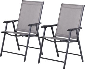 Outsunny Összecsukható Szék Karfával 2 db Káprázatos Szék Fém Szürke 58 x 64 x 94 cm | Aosom