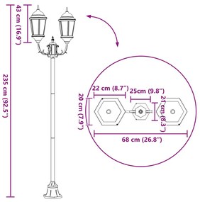 Kert Világítóoszlop 2-Lámpás E27 Bronz 220 cm Alumínium