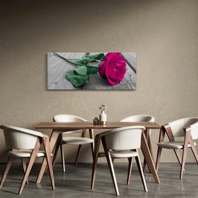 Kép - Rózsaszín rózsa zöld szárral (120x50 cm)