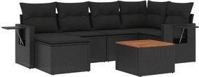 vidaXL 7 részes fekete polyrattan kerti ülőgarnitúra párnával