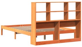 barna tömör fenyőfa könyvespolcos ágy matrac nélkül 120 x 200cm