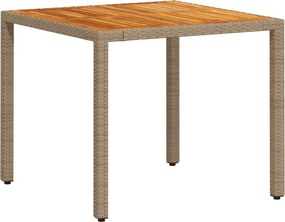 vidaXL bézs polyrattan és akácfa kerti asztal 90 x 90 x 75 cm