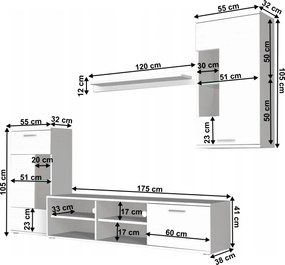 Nappali szekrénysor, fehér, fóliázott DTD, FRONTAL 1 NEW