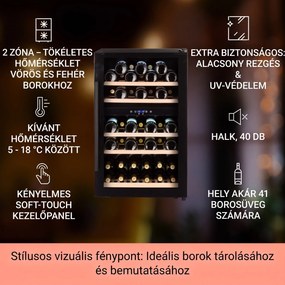 Klarstein Barossa 40D, borhűtő,135 liter, 2 zóna, 41 palack, üvegajtó, érintőképernyős