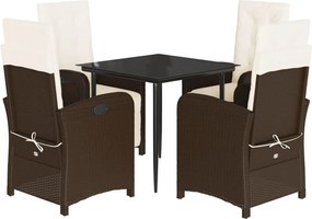 vidaXL 5 részes barna polyrattan kerti étkezőgarnitúra párnákkal