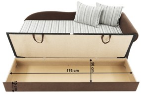 Egyszemélyes heverő ágyfunkcióval, barna/arany/minta, jobbos, AGA D