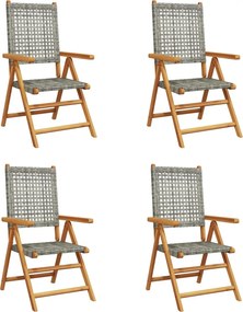 vidaXL 4 db szürke polyrattan és tömör fa dönthető kerti szék