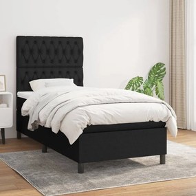Fekete szövet rugós ágy matraccal 90x190 cm
