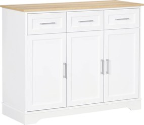HOMCOM Modern Konyhai és Nappali Különböző Célú Székgyártó MDF-ből és Rétegelt lemezből, Állítható Polccal, 3 Fiókkal és 3 Ajtóval, 101x39x82 cm, Fehé