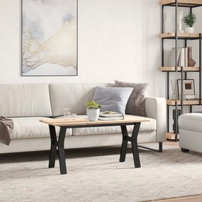 Tömör fenyőfa és acél dohányzóasztal Y-vázzal 100x50x45 cm