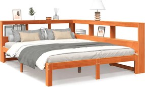 vidaXL barna tömör fenyőfa könyvespolcos ágy matrac nélkül 140 x 200cm