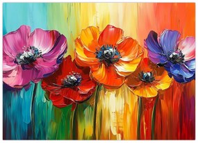 Üveg kép - Öt színes virág (70x50 cm)