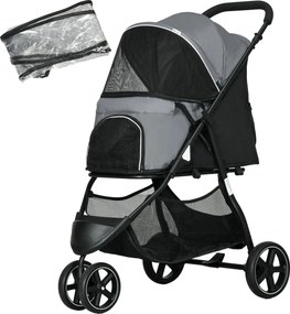 PawHut Kutya Babakocsi Állat Kocsival, Esővédővel, 2 Biztonsági Póráz, Macska Babakocsi Raktározó Kosárral, Összecsukható Kutya Esernyő Kicsi és Minia