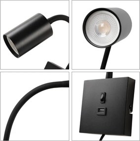 Immax 08295L - PUNTO fali lámpa USB-porttal 1xGU10/9W/230V fekete