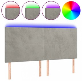 világosszürke bársony LED-es fejtámla 200x5x118/128 cm