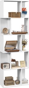 HOMCOM 5-szintes Osztott Könyvespolc, Helytakarékos S-Alakú Fa Polc Elválasztó Nappaliba, Hálószobába és Irodába, 60x24x184,5 cm, Fehér | Aosom