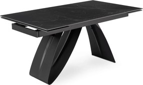 Kihúzható kerámia étkezőasztal 160–220 cm méretben, fekete márvány/fekete színben DEVON