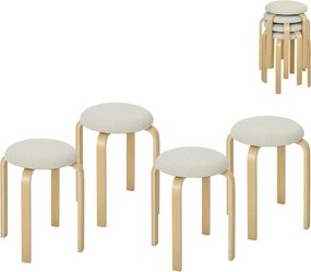 HOMCOM 4 darabos étkezőszék készlet - Stacking Kerek Székek Konyha, Párnázott Székek Étkezőbe, Nappaliba, Konyhába, Krémfehér | Aosom