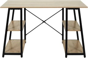 Polcos íróasztal / számítógépasztal 120×50 cm, masszív fém vázzal, fekete–aranytölgy – Intenso Home
