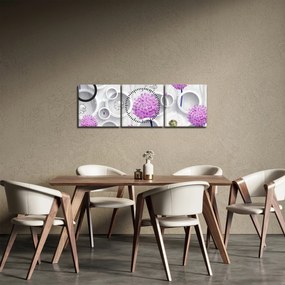 Kép a 3D absztrakció körökkel és virágokkal (órával) (90x30 cm)