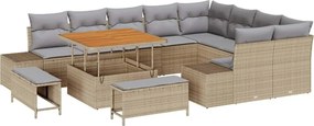 vidaXL Kerti Kanapé Szett párnával 12 pcs Bézs polirattan