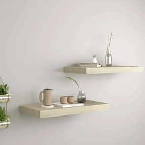 2 db tölgyszínű MDF lebegő fali polc 50 x 23 x 3,8 cm
