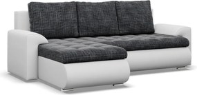 Tokio sarokkanapé, 2 ágyneműtartóval, fonott + műbőr, baloldali, sötétszürke - fehér