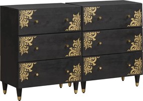 vidaXL Széf fiókkal 2 pcs Fekete 60 x 33 x 75 cm Tömör Mangófát