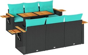 vidaXL 7 részes fekete polyrattan kerti ülőgarnitúra párnával