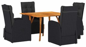 vidaXL Kert étkező szett 5 pcs Fekete polirattan