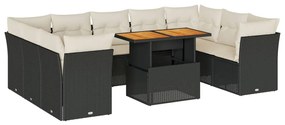10 részes fekete polyrattan kerti ülőgarnitúra párnákkal