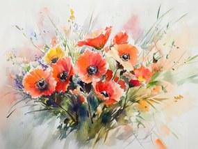 Vászonkép Canvas Természet Dekoráció Mezei Virágok Pipacs Csokor 100x75