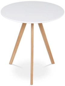 Kerek étkezőasztal 70x70x75 cm, MDF felső fehér matt lakk, tömör bükk lábak. Dt-320