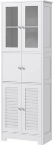 HOMCOM Fürdőszobai Oszlop Segédfüggöny 6 Ajtóval, Állítható Polcokkal, Stabilitás Megakadályozása Modern Fürdőszobaszekrény 60x30x170,5 cm Fehér | Aos