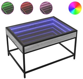 Szürke sonoma végtelen hatású LED-es dohányzóasztal 70x50x41 cm