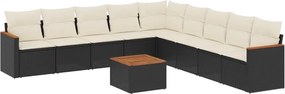 vidaXL 10 részes fekete polyrattan kerti ülőgarnitúra párnákkal