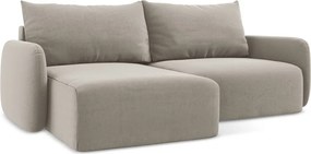 Szürkésbarna bársony kinyitható-tárolóhelyes sarokkanapé (bal oldali-heverő résszel) Kalena – Makamii