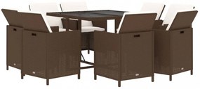 vidaXL 9 részes barna polyrattan kerti étkezőgarnitúra párnákkal