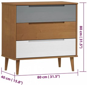 MOLDE barna tömör fenyőfa fiókos szekrény 80 x 40 x 80 cm