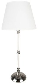 Fehér ezüst fém asztali lámpa fehér textil-műanyag lámpaernyővel, 18x44cm