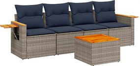 vidaXL 5 részes szürke polyrattan kerti ülőgarnitúra párnával