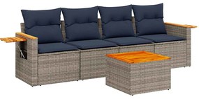 vidaXL 5 részes szürke polyrattan kerti ülőgarnitúra párnával