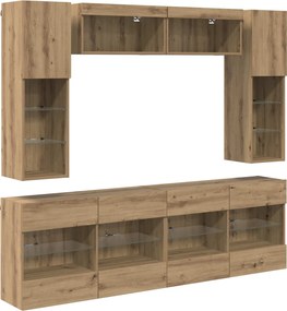 vidaXL TV falit kabinet szett leddel 6 pcs Kézműves Tölgy Mérnöki fa