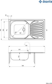 Deante Techno, rozsdamentes mosogató 1 kamrás munkalaphoz Z / O 760x435x150 2 "+ szifon, szatén mintás, ZMU_0110
